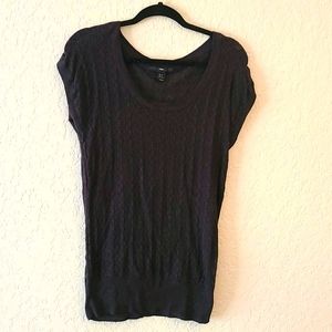 H&M Navy Short Sleeve Pointelle Overlay